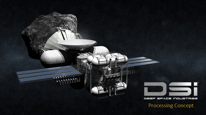 Artist’s concept of a harvester spacecraft, which will tug a promising asteroid to a space-based processing facility. Image: Deep Space Industries